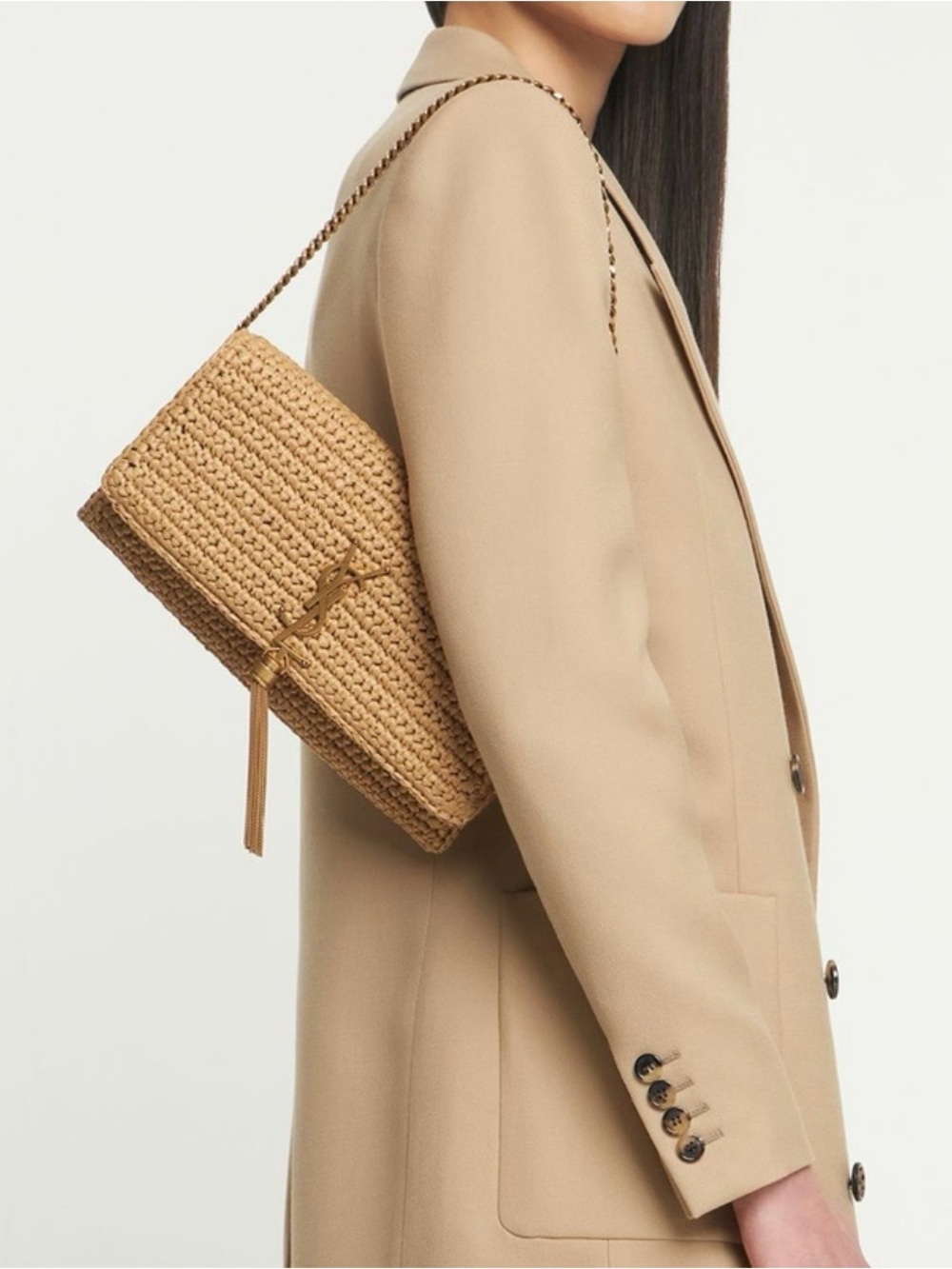 SAINT LAURENT Kate 99 tassel raffia shoulder bag crossbody bag clutch - Picture 3 of 11